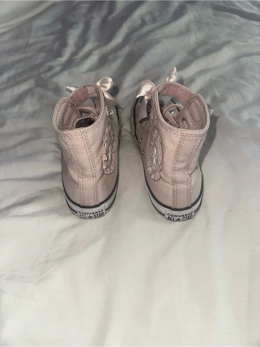 Converse, little girls pink and white sneakers, size 2
